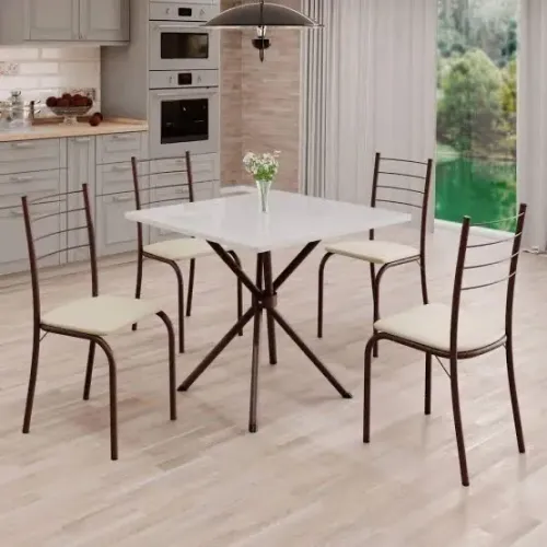 Mesa 4 cadeiras 75X75 Marrom off white - ENTREGA HOJE !!! 