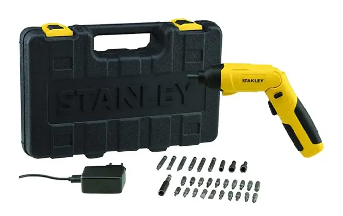 Parafusadeira Angular ( Dobrável ) Stanley Bateria Lítio 4V, mais maleta e 30 acessórios