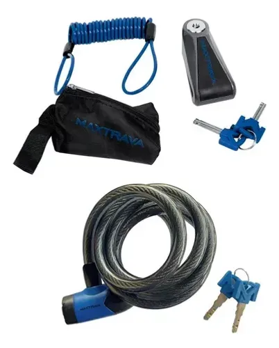KIT CADEADO DISCO CABO LEMBRETE BOLSA MAXDISC + CADEADO ESPIRAL MAX400 MAXTRAVA