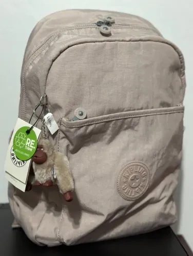 Mochila Kipling Seoul Grande Original Bege Reforçada Alças Reguláveis