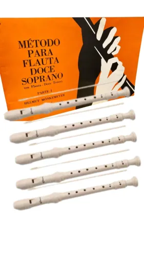 Kit com 5 Flautas doce germánica + método gratis, escola, colegio - volta as aulas