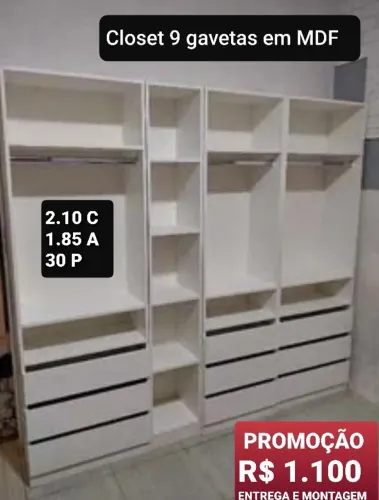 Closet 9 Gavetas MDF- Entrega e Montagem 
