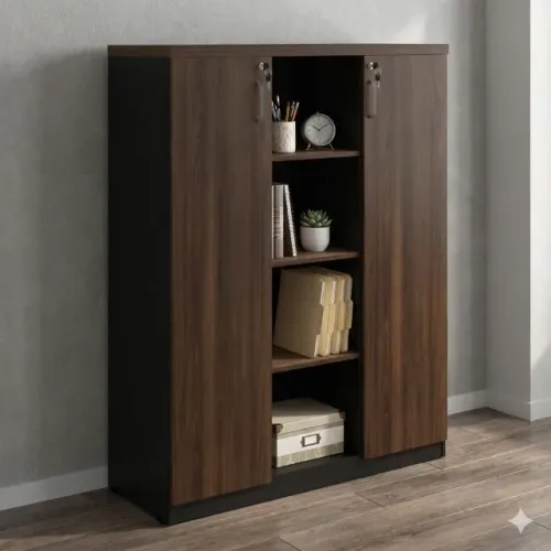 Armário Alto Credenza com Nicho Executivo 1,60m Marsala Preto Organização Premium 51018