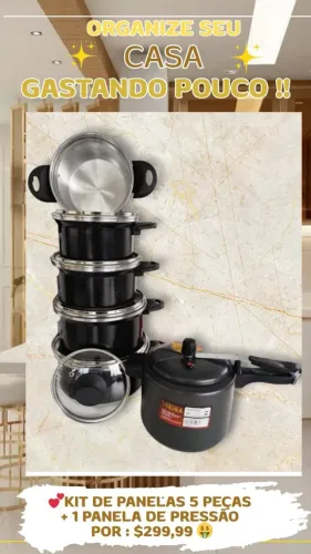Kit de Panelas 5 Peças + Panela de Pressão