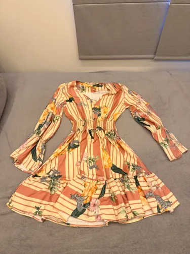 Vestido Chica Fulô Floral Listrado Manga Sino