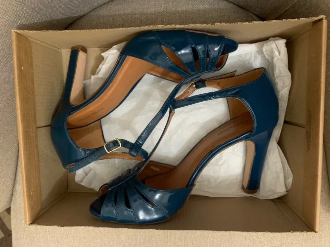 (TAM: 37) Sandália Ferrucci Azul Petróleo / Salto: 10 cm 