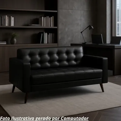 Sofá para Escritório Roma 3 Lugares Corino Preto Conforto e Elegância Modelo 60042
