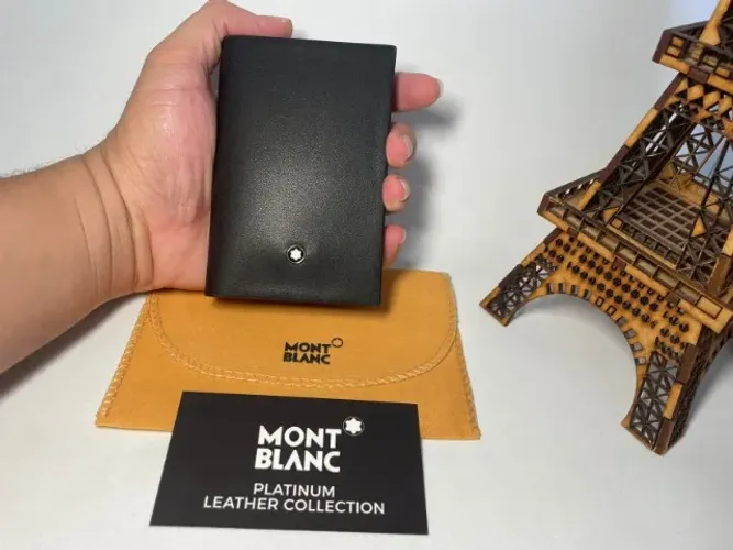PORTA CARTÃO MASCULINO MONTBLANC COURO PRETO PREMIUM LINHA ITALIANA 2025 SLIM FIT MASC