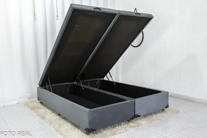 Base Box Baú Queen Bipartido Blindado 158x198x42 Veludo Grafite