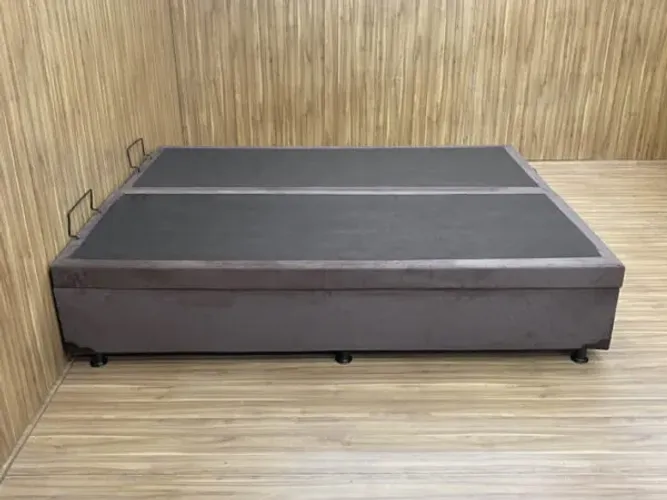 Cama Baú King Suede Cinza Pistão A Gás