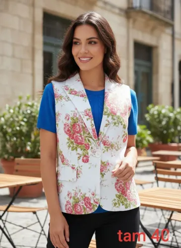 Colete Floral de com forro sem bolsos Tam 40 folgado como Novo  