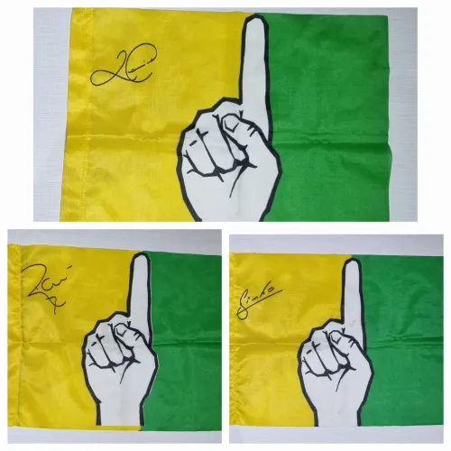 Coleção com 3 Bandeira Brahma da Copa de 1994 - Autógrafos de Romário, Raí e Zinho 