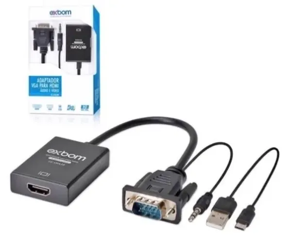 Cabo Mini Convesor VGA x HDMI Exbom CC-VHA30 Com Áudio E Vídeo Full HD