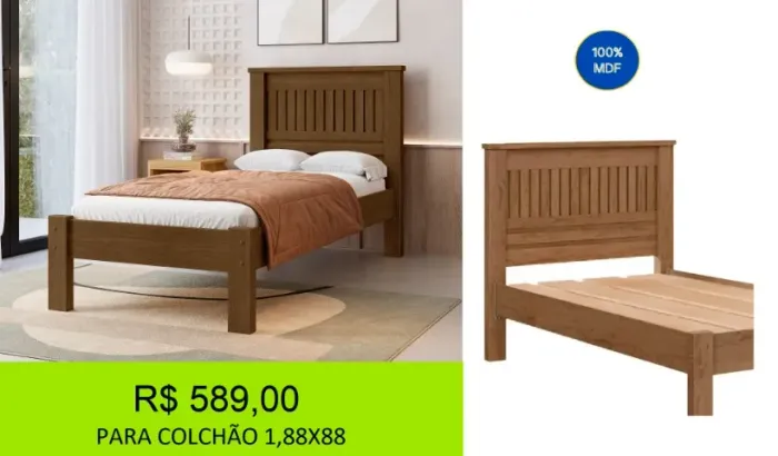 Cama 100% MDF Com ripas autenticas, hiper reforço