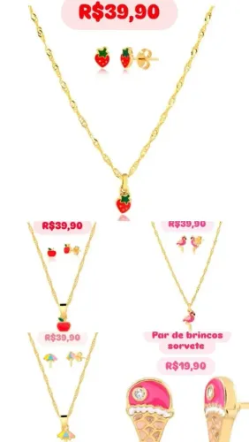PROMOÇAO Conjunto de Colar + Brincos Frutinhas