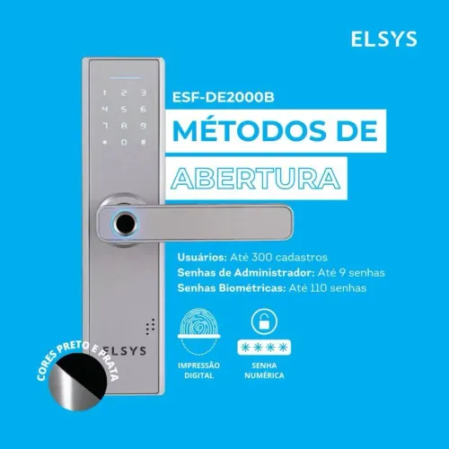 Lacrada + 2 anos de garantia. Fechadura Digital Elsys ESF-DE2000B Biometria e Senha