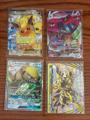 4 Cartas Pokemon - Flareon-EX + Gumshoos-GX + Hydreigon TURBO + Dragapult-VMAX