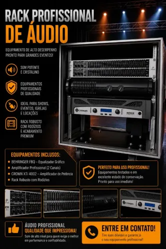 CASE RACK+AMPLIFICADOR, EQUALIZADOR, CROSSOVER, APARELHAGEM PROFISSIONAL
