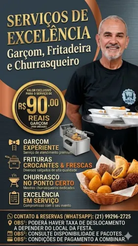 GARÇOM a partir de R$ 90,00 + churrasqueiros e fritadeiras