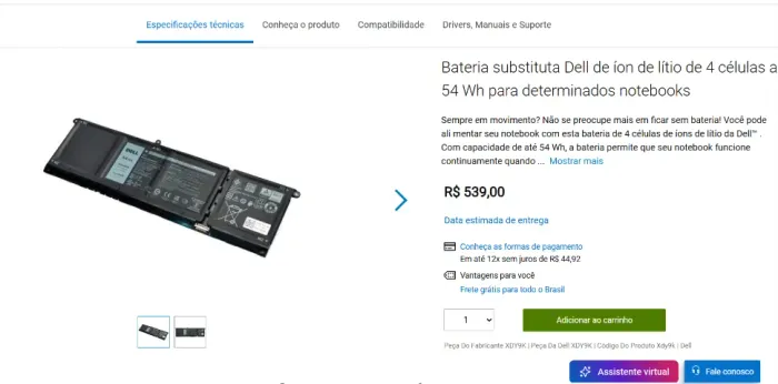 Bateria Dell Original Usada