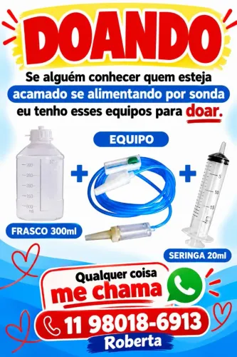 Doação. Equipo de alimentação por sonda