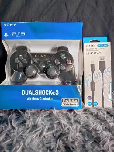 Kit Controle PS3 Sony + Cabo Carregador Turbo. 3 Meses de Garantia. Dualshock 3.