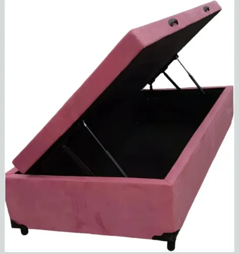 Cama solteirão Suede Baú Rosa