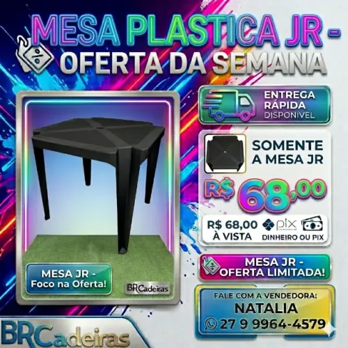 Mesa de Plástico Jr Preta e Branca- Avulsa