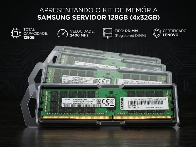Kit Memória Samsung DDR4 ECC Registered 128GB (4x32GB) 2400MHz | Testado | Frete Grátis