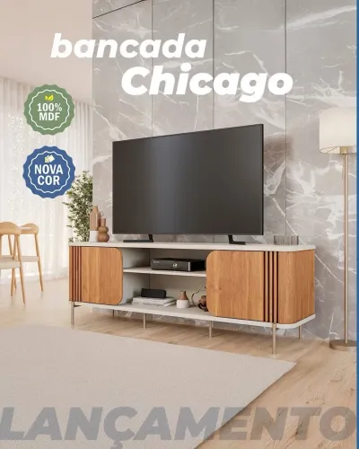 Rack Chicago Permobili 100% MDF, ideal para TVs até 65 Polegadas - Entrega Imediata