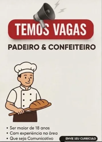 Vaga para Padeiro e/ou Confeiteiro