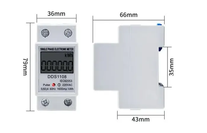 Medidor de Consumo de Energia Digital, Mono/Bifásico 80A, para trilho Dimm dds1108