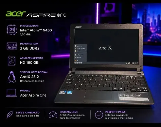 Acer Aspire One Netbook 2GB RAM + HD 160GB | Linux antiX 23.2