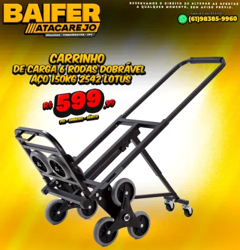 Carrinho de Carga 6 Rodas Dobrável Aço 150Kg 2542 Lotus