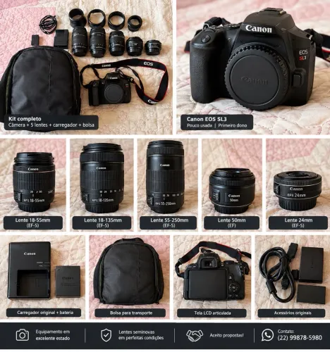 ? KIT CÂMERA CANON EOS SL3 + 5 LENTES ? COMPLETO!