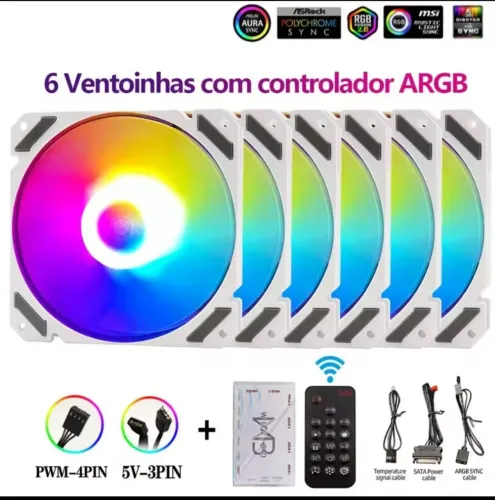 KIT FAN ARGB 6 UNIDADES COM CONTROLADORA E CONTROLE. PRODUTO LACRADO