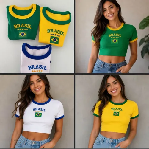 Cropped Brasil Copa do Mundo  R$ 50  Tecido Ribana, com bordados na frente 
