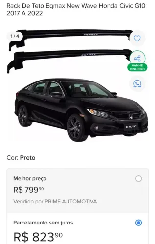 RACK DE TETO  CIVIC 2017 A 2021 - EQMAX  R$200 aceito cartao com taxa