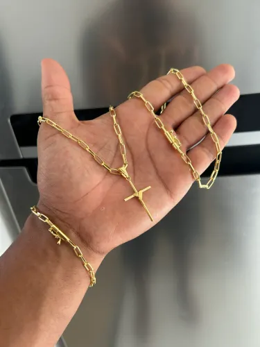 Cordão banhado a ouro 18k + pingente + pulseira 