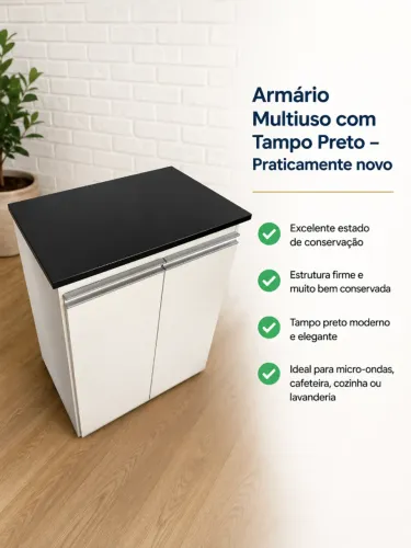 Armário Multiuso com Tampo Preto - Praticamente novo