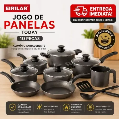 Jogo de Panelas Eirilar Today 10 Peças Antiaderente Grafite