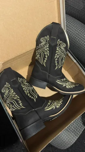 Bota Country Masculina Preta Bordada Dourada Nº 37 Nova