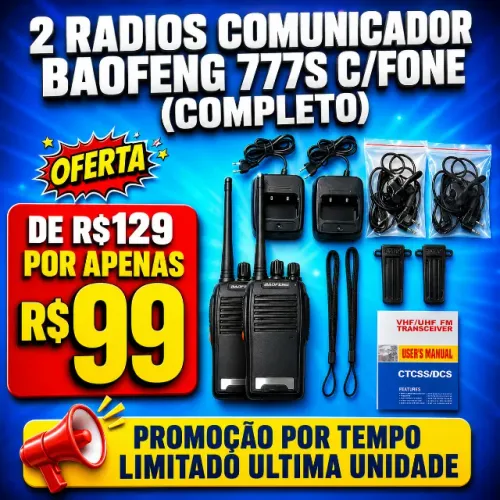 Kit 2 Rádios Comunicadores Baofeng 777S com Fone