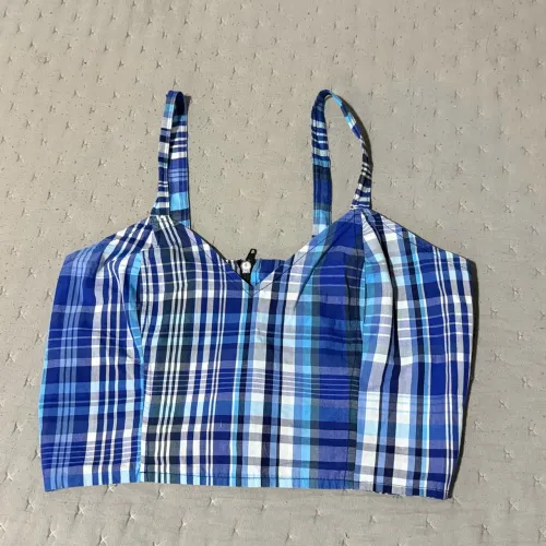 Cropped xadrez azul estilo corset