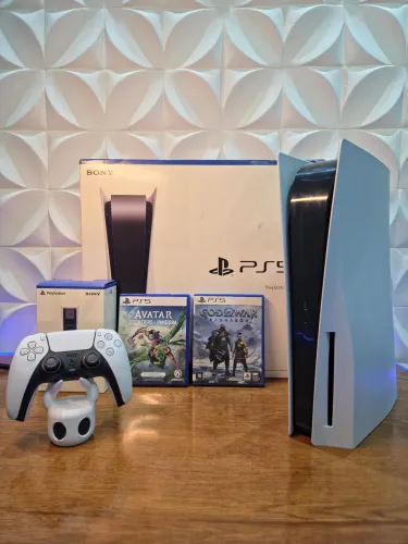 PS5 COM LEITOR + 2 JOGOS + BASE CARREGADORA