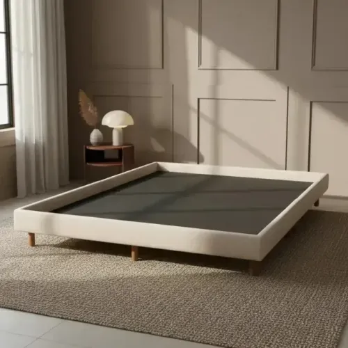 Base Cama Queen 158 Montessoriana Oriental Tatame Japonesa Madeira Linho Bege