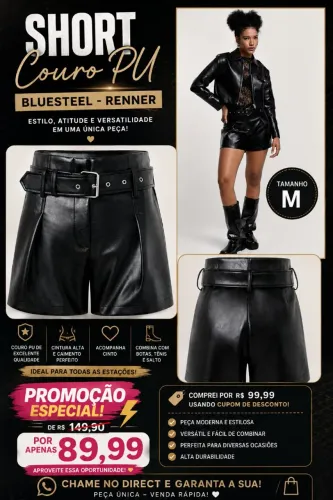 Short couro PU Bluesteel 