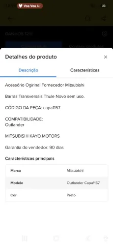 Rack ou travessa da THULE com chaves original mitsubishi outlander