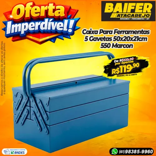 Caixa Para Ferramentas 5 Gavetas 50x20x21cm 550 Marcon