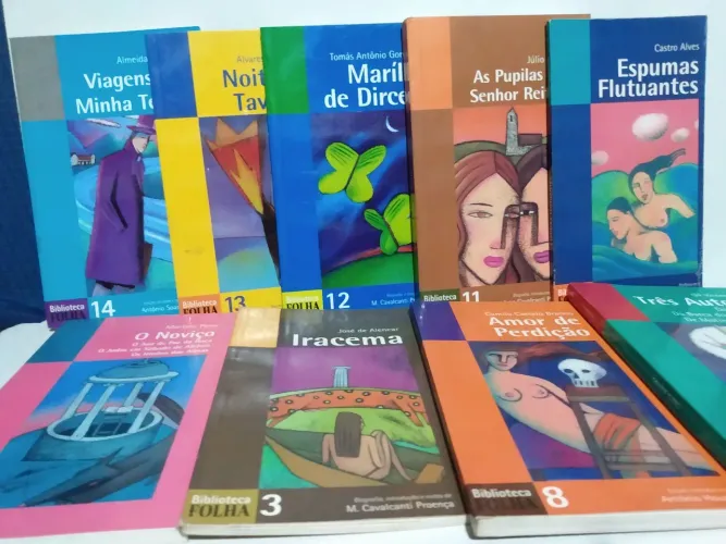 Livros - Lote de 9 Livros de Literatura - Biblioteca Folha - O Noviço - Iracema..